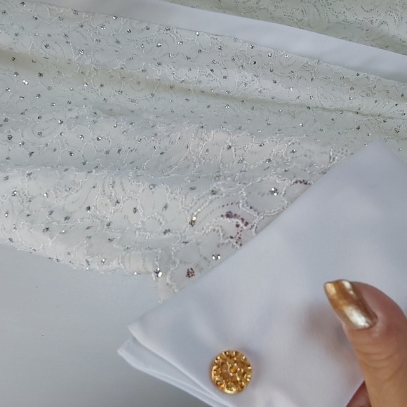 White open Blazer Suit jacket Sparkle holidays rhinestones bling Gorg! Sz.L - Picture 4 of 10